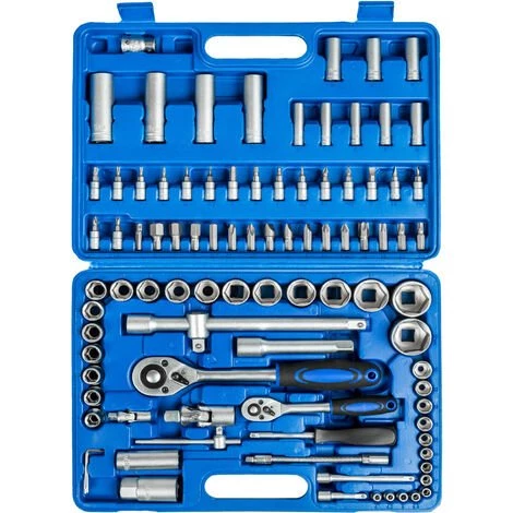 TECTAKE Boite à Outils 94 Pièces (Clès à Cliquet + Douilles) En Acier Chrome Vanadium Bleu - Noir 4 TECTAKE Boite à Outils 94 Pièces (Clès à Cliquet + Douilles) En Acier Chrome Vanadium Bleu - Noir – Image 2