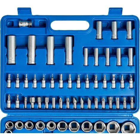 TECTAKE Boite à Outils 94 Pièces (Clès à Cliquet + Douilles) En Acier Chrome Vanadium Bleu - Noir 5 TECTAKE Boite à Outils 94 Pièces (Clès à Cliquet + Douilles) En Acier Chrome Vanadium Bleu - Noir – Image 3