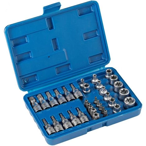 TECTAKE Coffret 34 Pièces Douilles Et Embouts Torx Femelle Et Mâle En Acier Chrome Vanadium - Bleu 3 TECTAKE Coffret 34 Pièces Douilles Et Embouts Torx Femelle Et Mâle En Acier Chrome Vanadium - Bleu