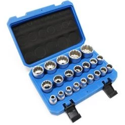 WILTEC Coffret Jeu De Douilles 1/2" (12,7mm) 21-pcs Douze Pans 8-36mm Cannelure Embouts Clé Dynamométrique